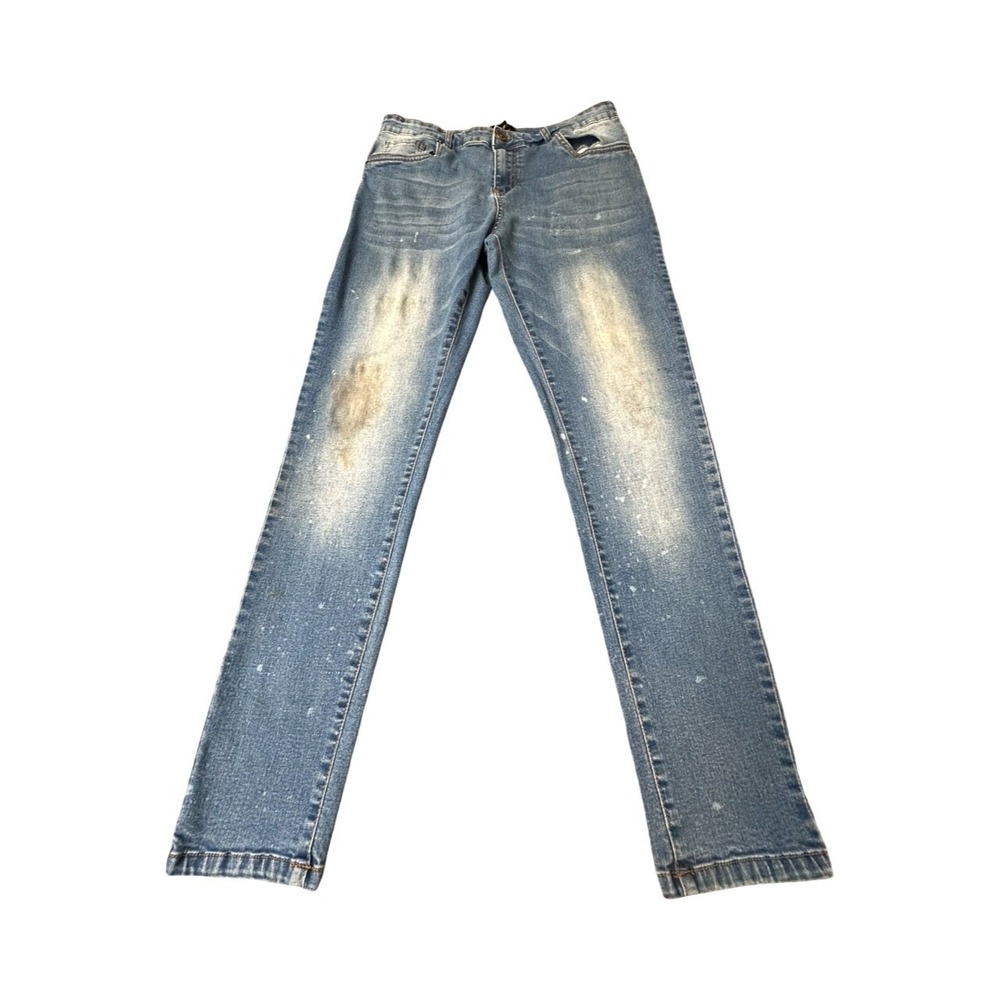 Cowboy Jeans Mens 32 Blue Straight Leg Paint Splatter Distressed Faded Denim